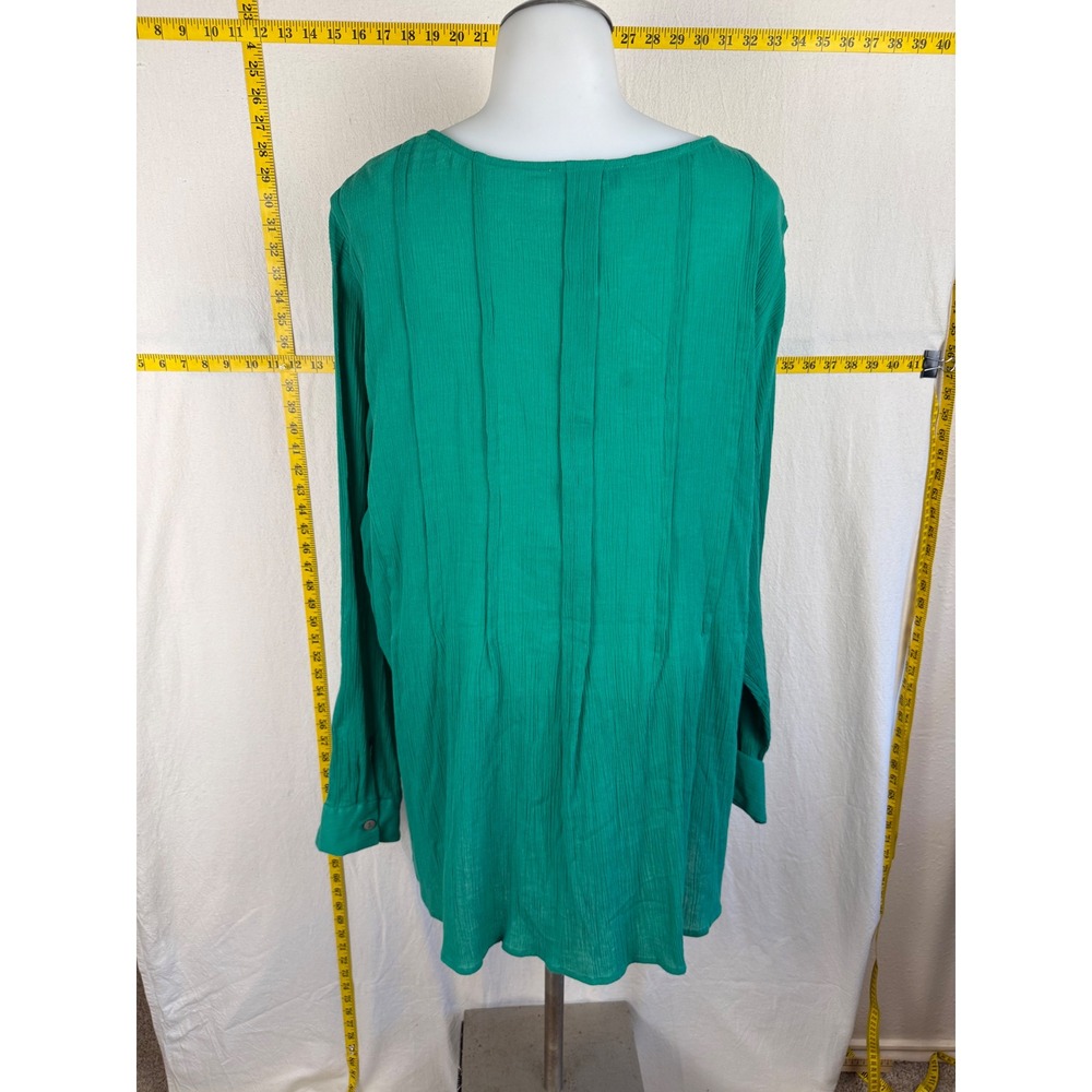 Paragon Tunic Top Women 3X Green Cotton Gauze Pintuck Button Relaxed Lightweight - Picture 3 of 10
